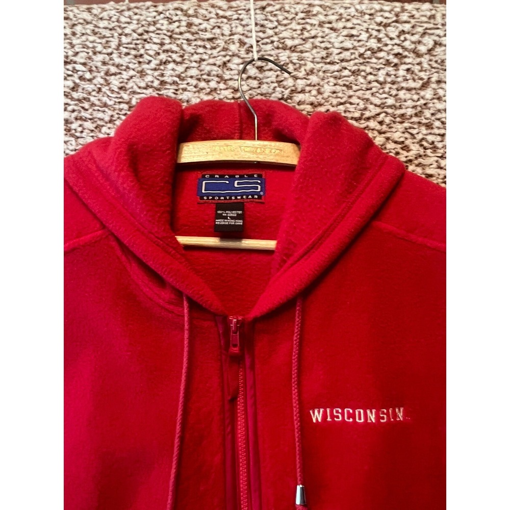 Crable Sportswear Wisconsin Red Fleece Vest Hoodie Large Sleeveless Zip Up - Picture 2 of 9